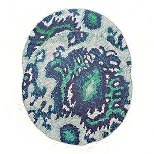 KIM SEYBERT BLUE PAISLEY GLASS BEADED PLACEMATS SET OF 2 15" ROUND HANDMADE
